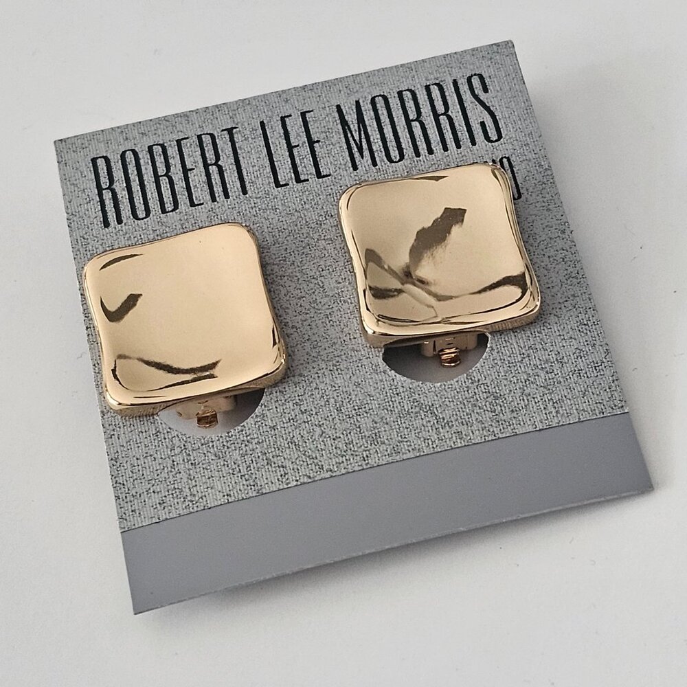 Robert Lee Morris RLM Soho Gold tone clip-on Square earrings SIGNED New